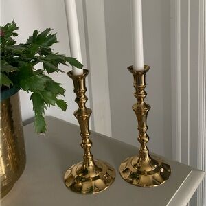 Vintage Solid Laquered Brass Candlesticks Pair by Carolina Brass